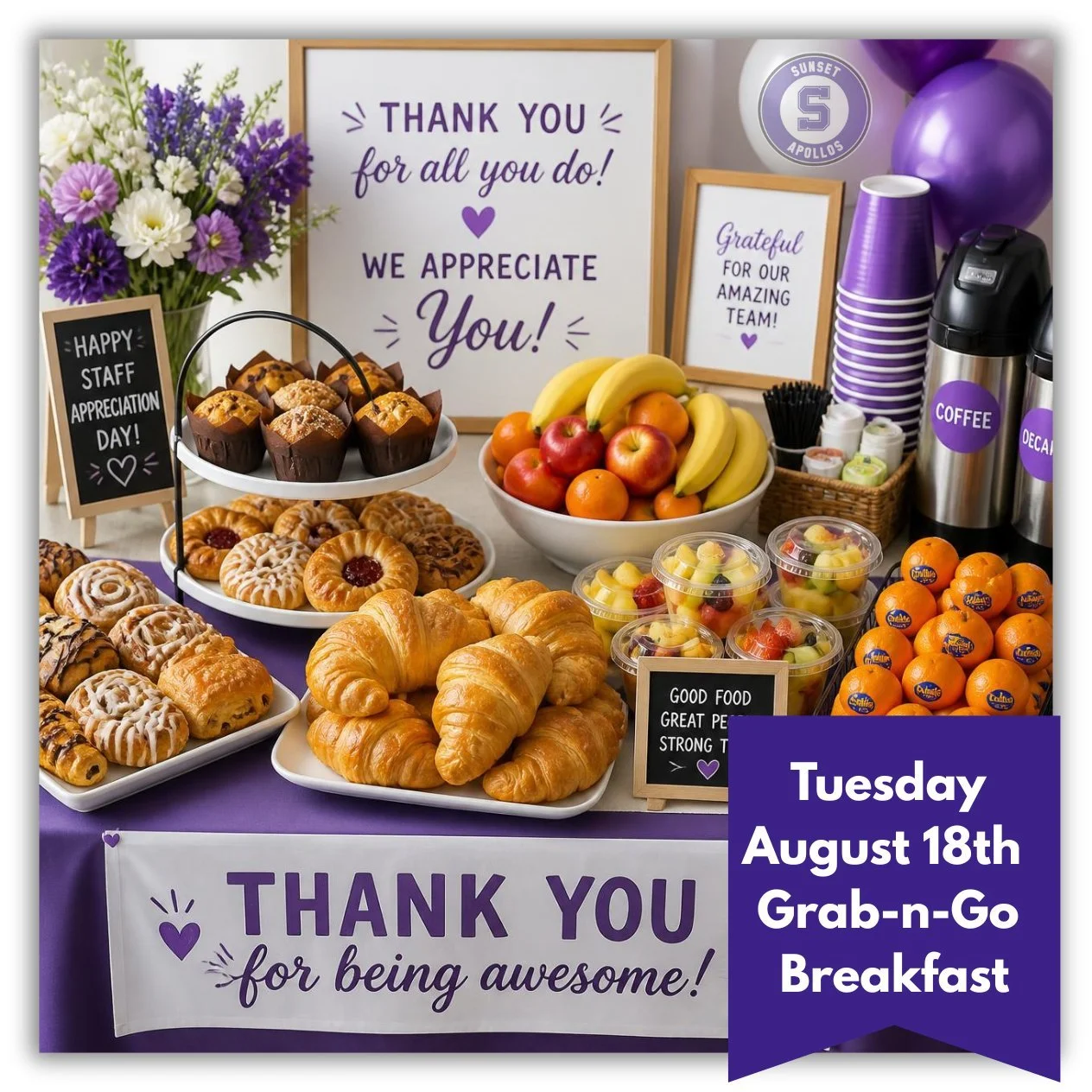 📢📢DONATIONS NEEDED!📢📢 Our first Staff Appreciation event of the year is scheduled for early next week &amp; we need your help to make it magical.  Donations of grab-n-go breakfast items are needed! 

With ongoing construction, items will need to 