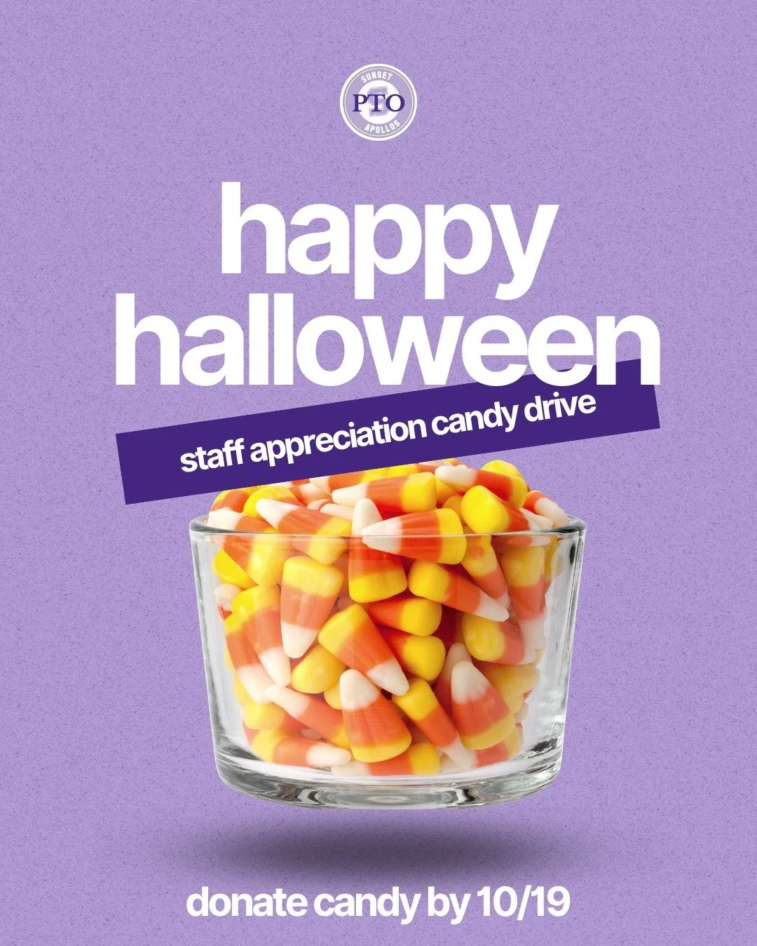 Let's celebrate the hard-working Sunset staff this Halloween by spoiling them with some sweet candy treats. Sign-up to donate candy and drop off to the school by 10/19. Link in bio! 🎃🎉🍫🍬