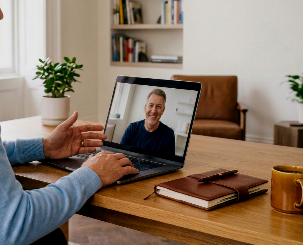 Client participating in an online individual counselling session from home.