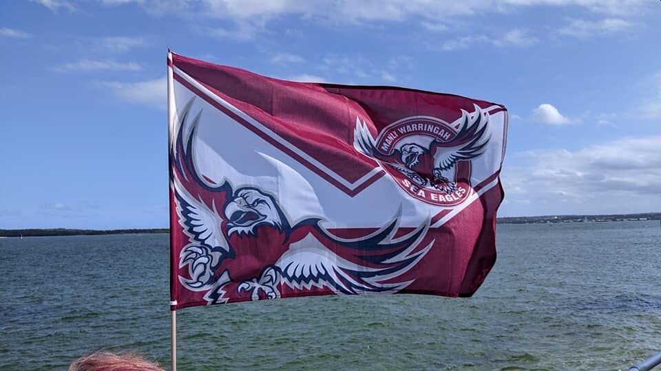 NRL MANLY SEA-EAGLES FLAG GAME DAY on STICK 90cm x 60cm Official Product NEW! 