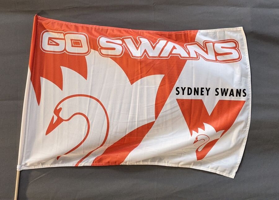 AFL SYDNEY SWANS 2 x Small flags 45cm x 30cm Official AFL Waver on stick NEW! 