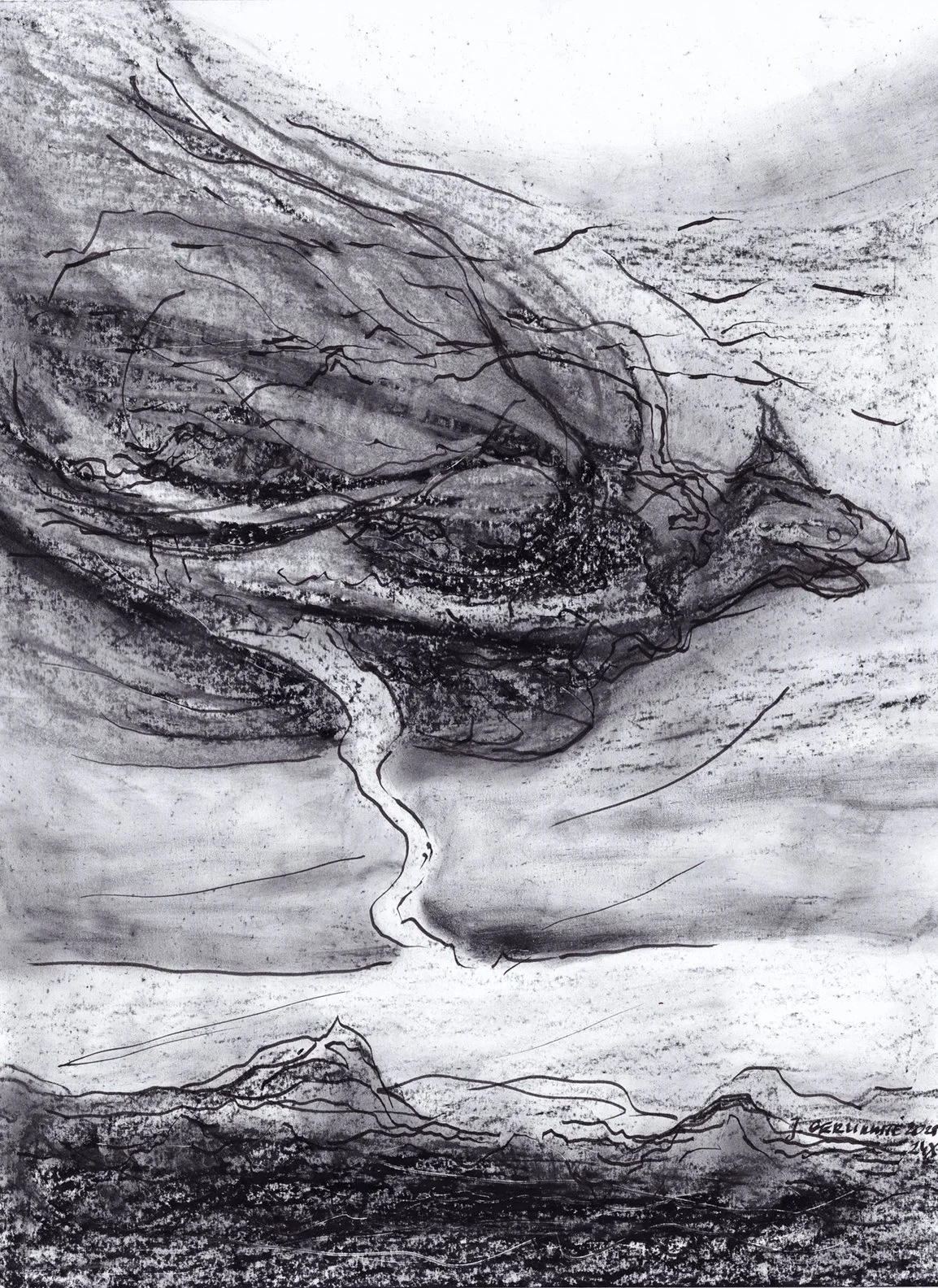 The journey of the soul. 2025. Ink, crayon, paper. 42 x 30.