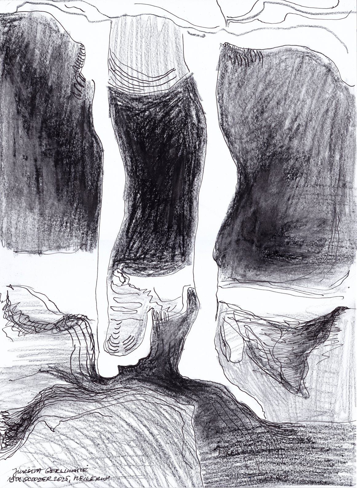 Eternity. Soul speaks about eternity. 2025. Ink, crayon, paper. 42 x 30.