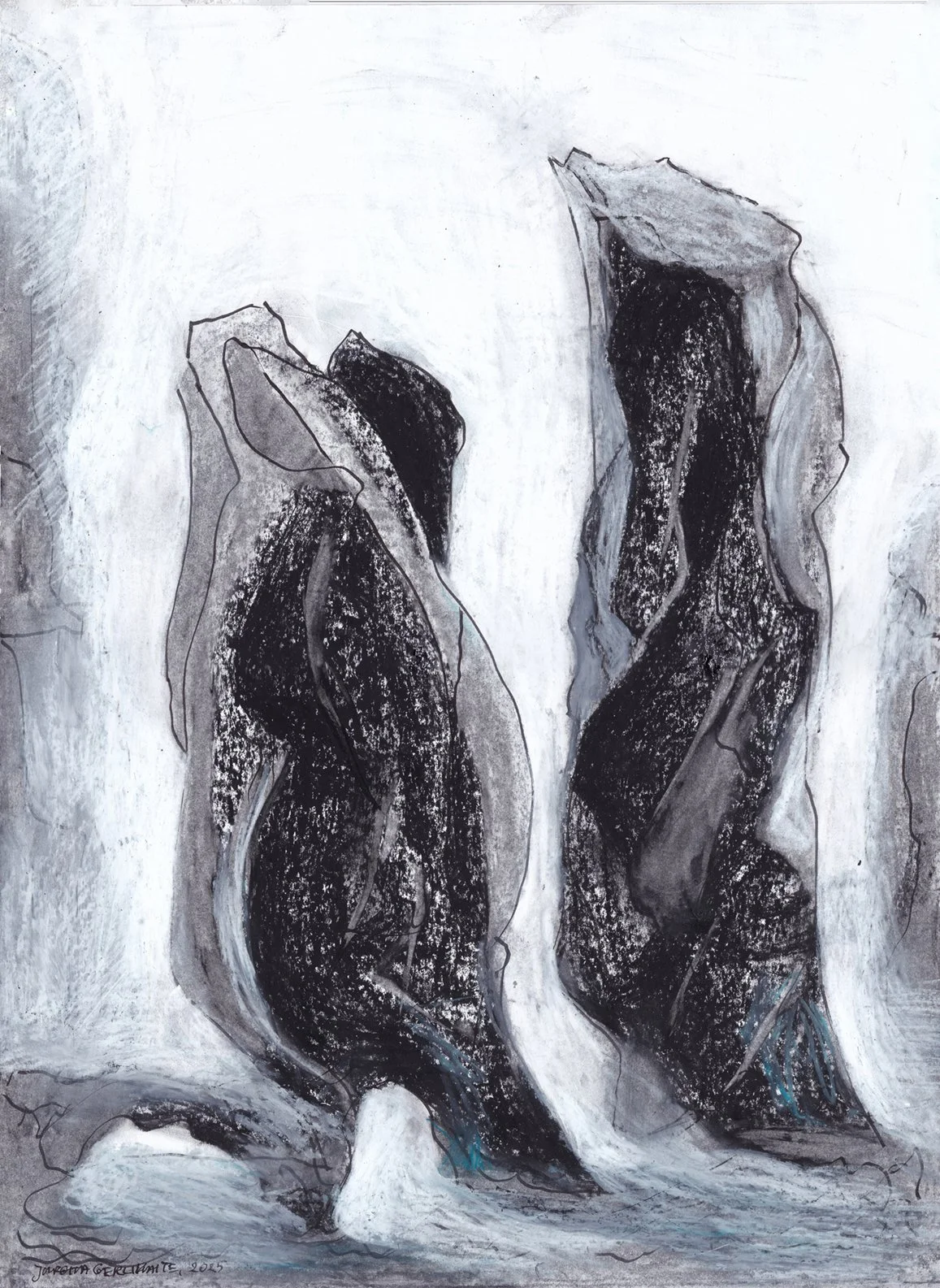 Confrontation: Reality. The mind speaks about reality. 2025. Ink, crayon, paper. 42 x 30.