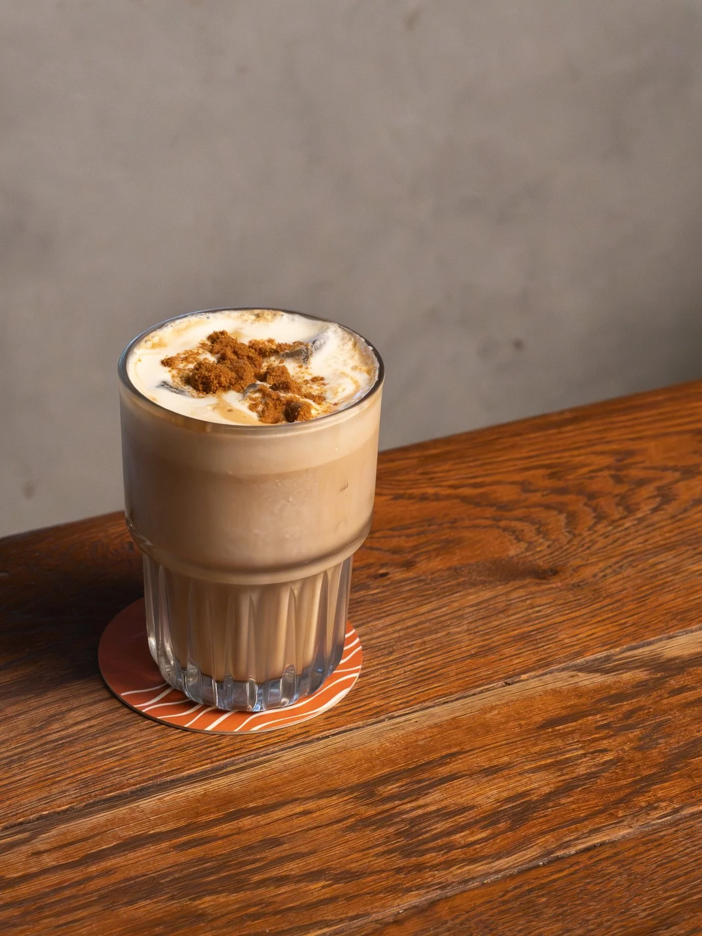 Built for slow afternoons and easy moments, our Toffee Nut Cream Iced White offers a balance of espresso, milk, and a smooth toffee nut cream foam, finished with a light biscoff crumble. Familiar, comforting, and just sweet enough &mdash; a quiet tre