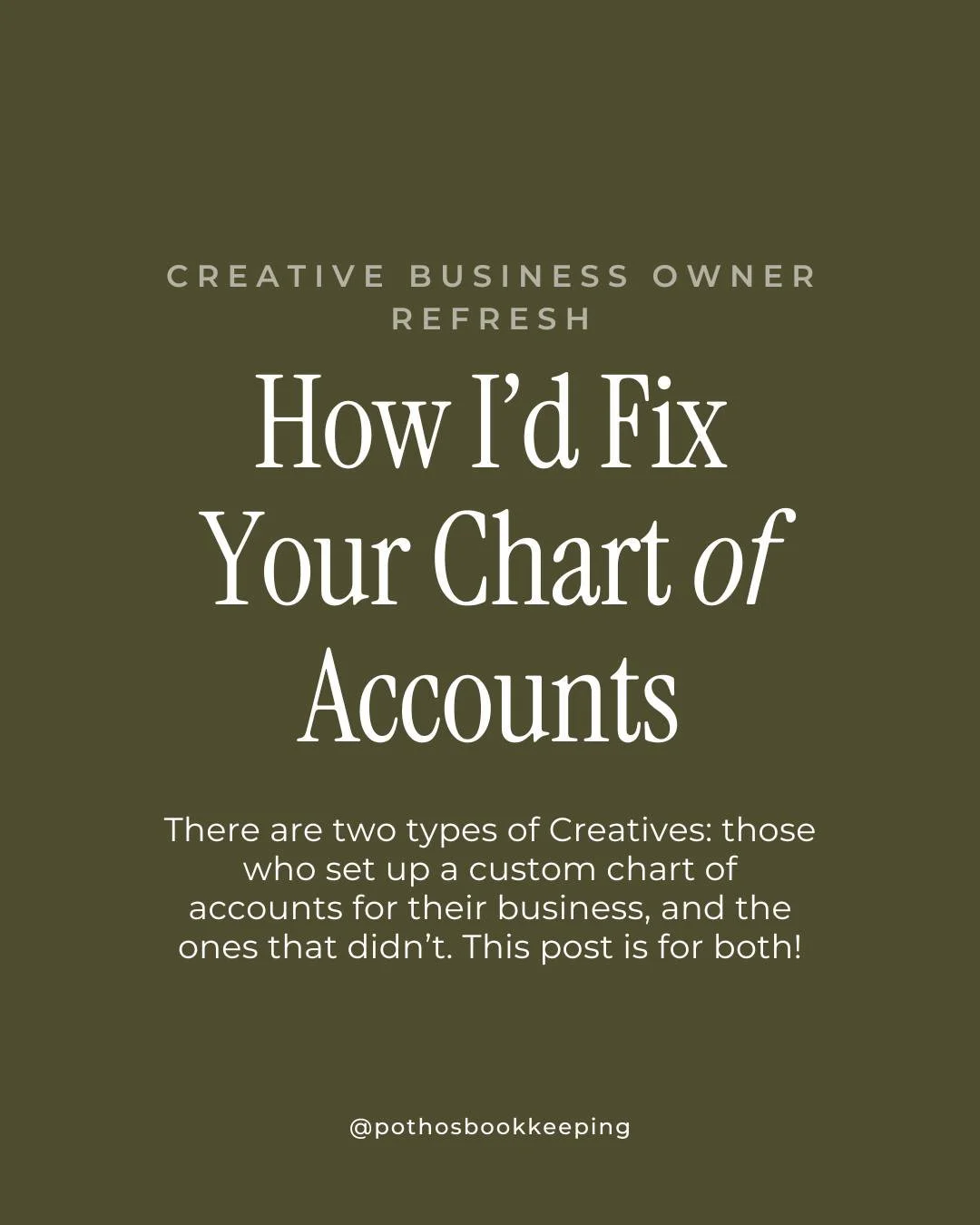 Your chart of accounts is the foundation of your business... so if it's a hot mess?

Well, you can guess what that means for your bookkeeping! 🫠

A clean, customized chart of accounts means you'll get clean, customized insights into your creative bu