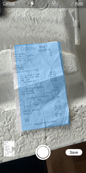Scan the receipt, select save in bottom right corner