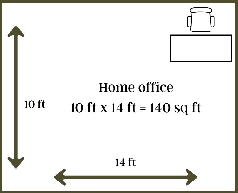 Image of office space showing how to calculate square footage of home office - width x height = square footage