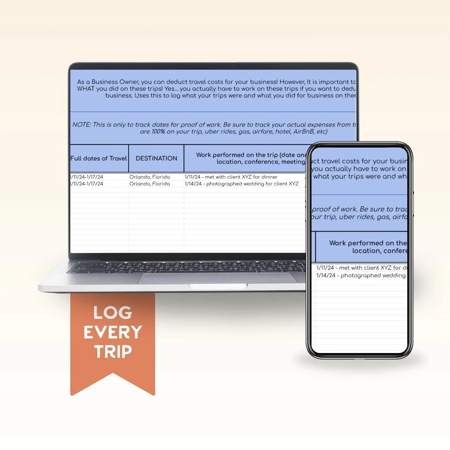 DIY bookkeeping google sheet calculator displayed on mobile device showing calculated mileage for small business owners
