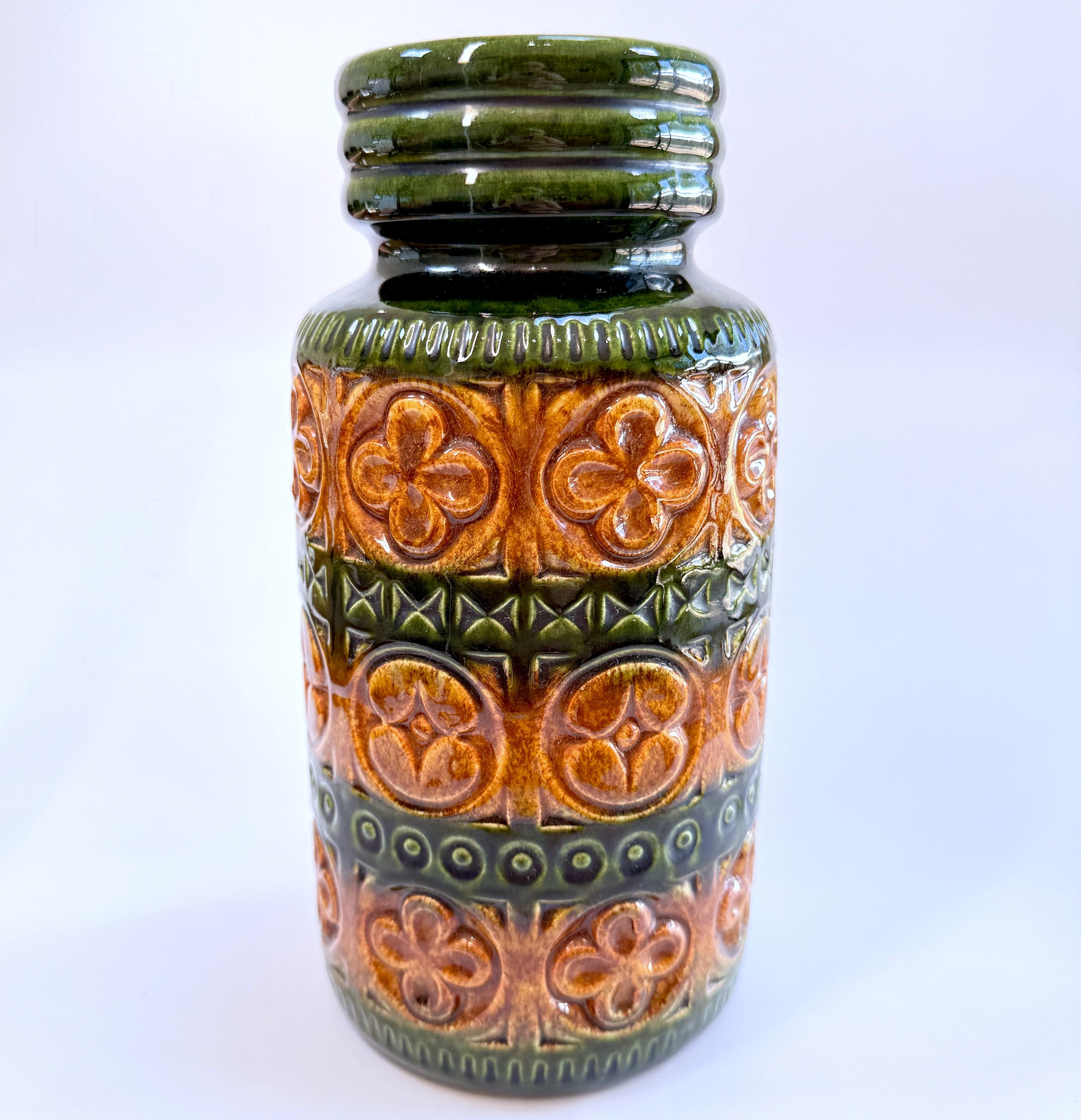 Scheurich Keramik Vase, Model 289-27, Mustard & Green Glaze