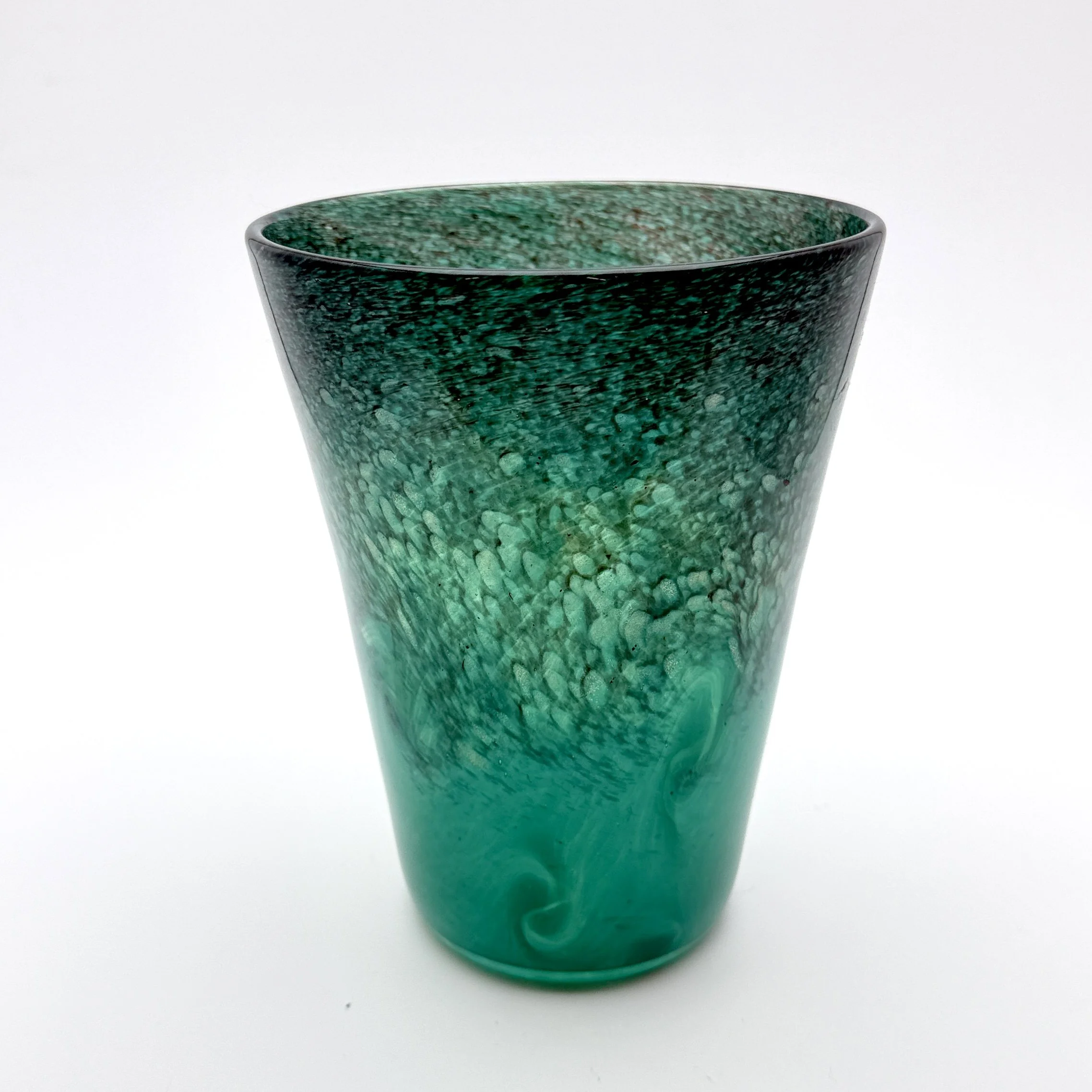 Strathearn Green Black Copper Aventurine Glass Vase, Flared Form, Scotland c1970s