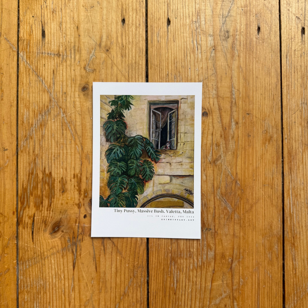 A6 Postcard | Tiny Pussy, Massive Bush by Erin Kirtley