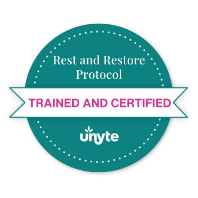 Rest and Restore Protocol trained and certified badge displayed on Cornelia Scott’s website.