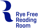 Blue logo with a large letter 'R' and the text 'Rye Free Reading Room'
