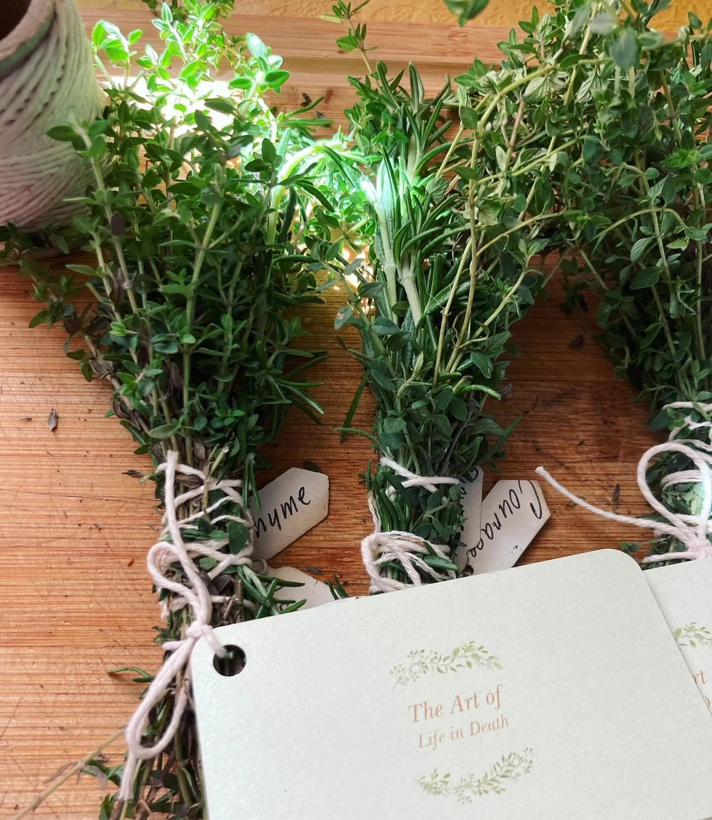 Keepsake seasonable bundles of rosemary and thyme, made ready for a Memorial to celebrate the life of an upstanding man in the Lancaster community who left a legacy of impacting the lives of numerous children.
#childadvocacy 
#childwelfare 
#theartof