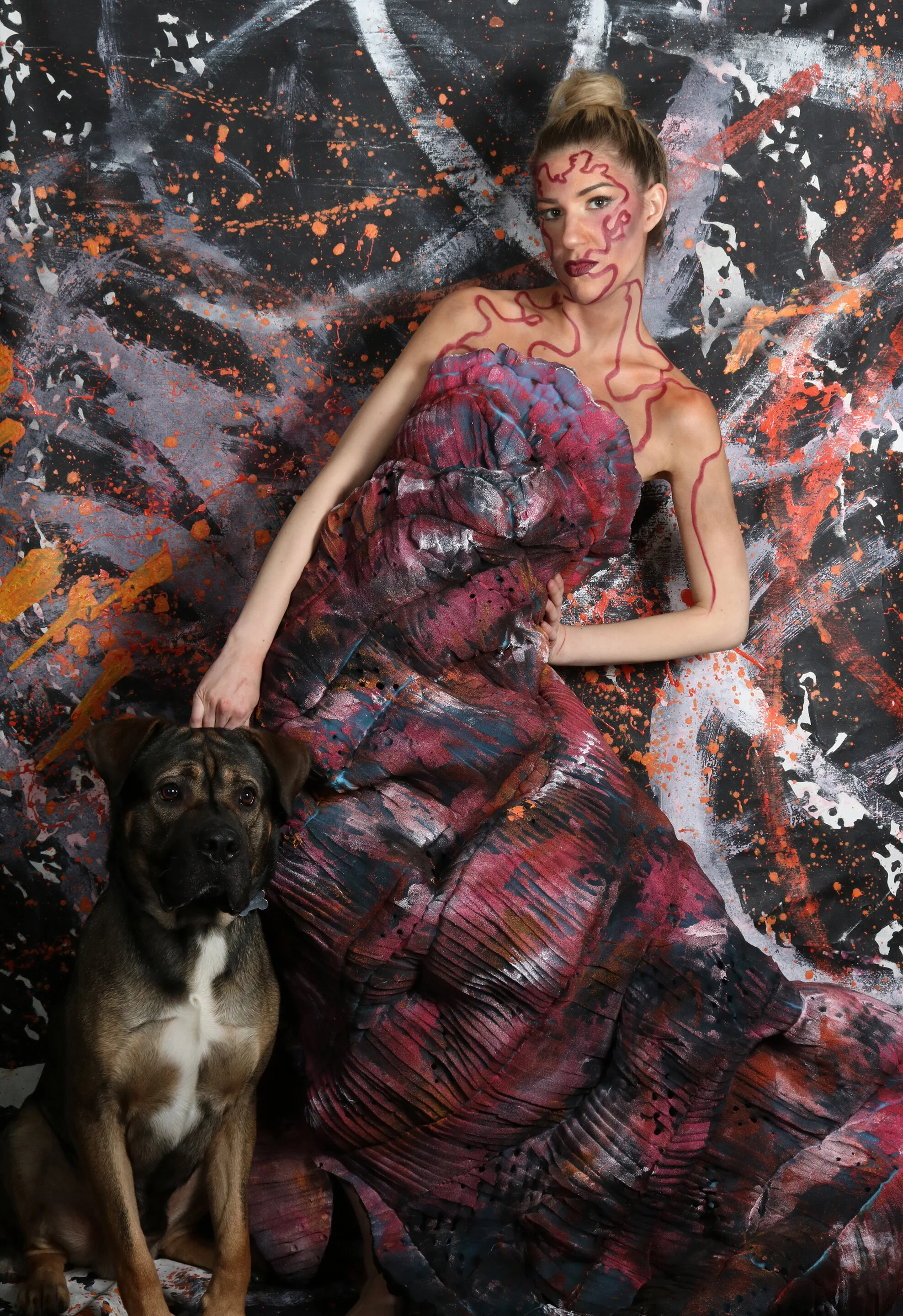 Lava Oyster Shell by Nicole Melnicky, 12 x 20", Packaging foam, thread, acrylic paint, spray paint, 2018. 