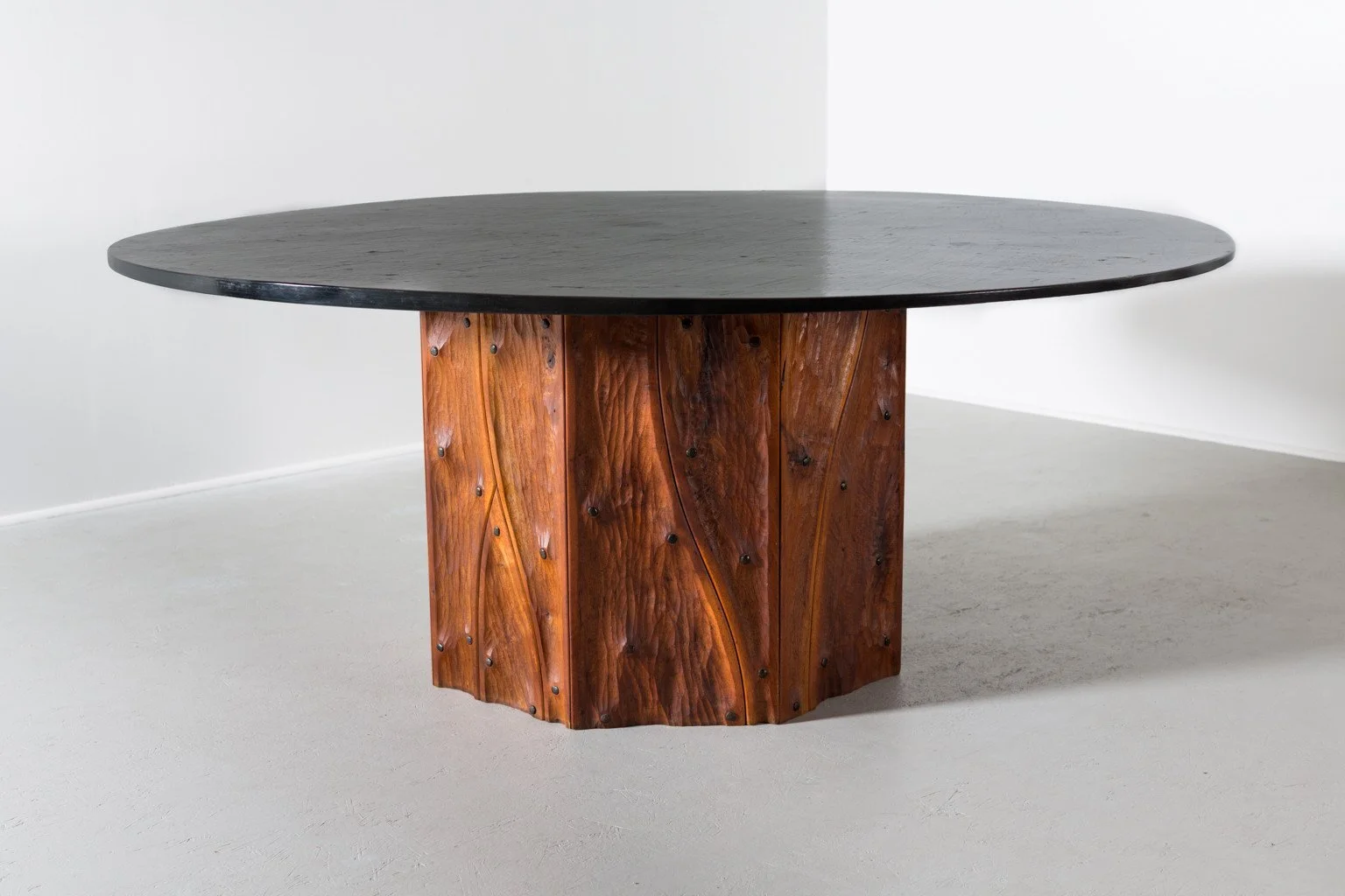 Phillip Lloyd Powell Dining Table Hand Sculpted Walnut with Slate Surface 1960s