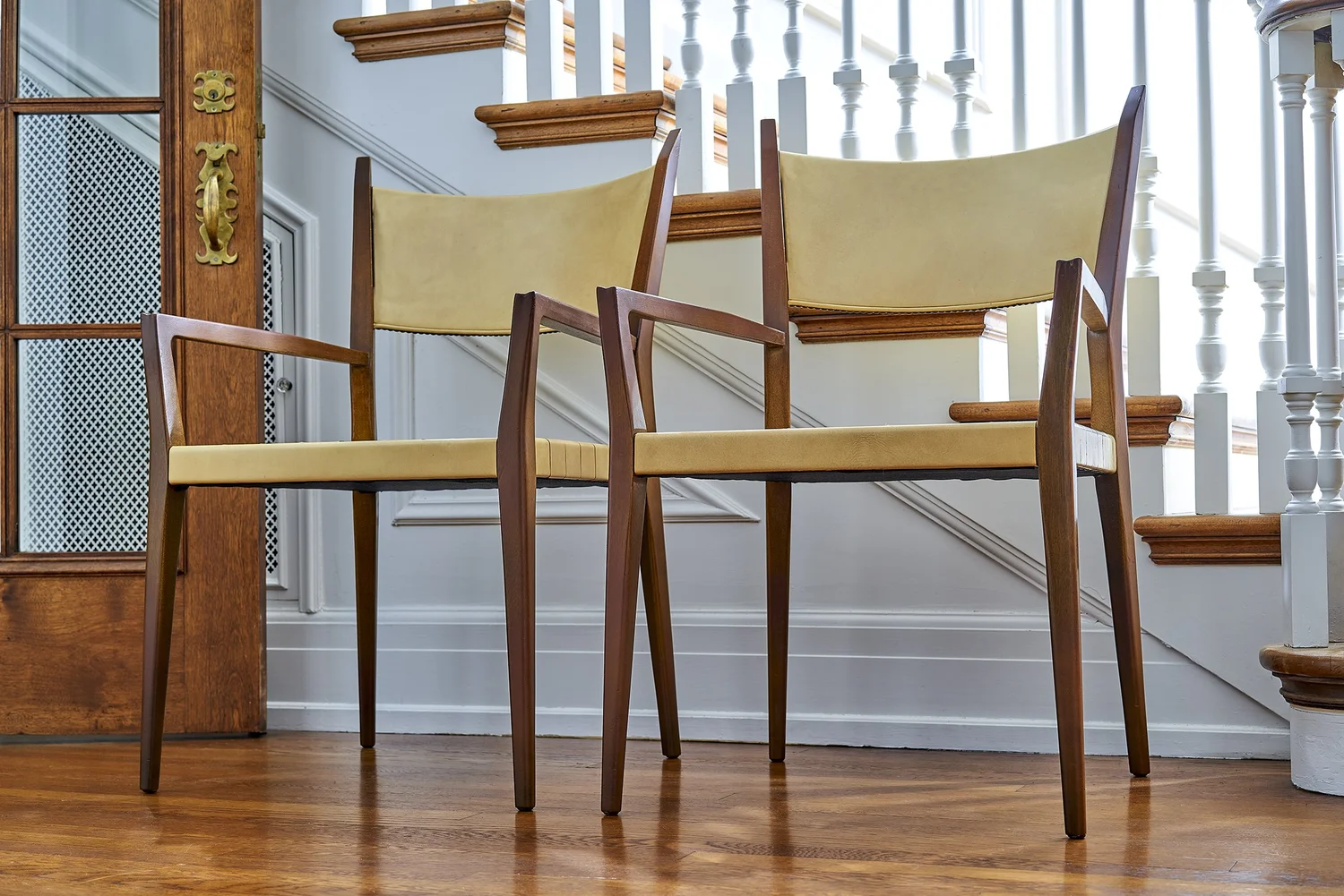 Paul McCobb Arm Chairs With Original Woven leather Seats circa