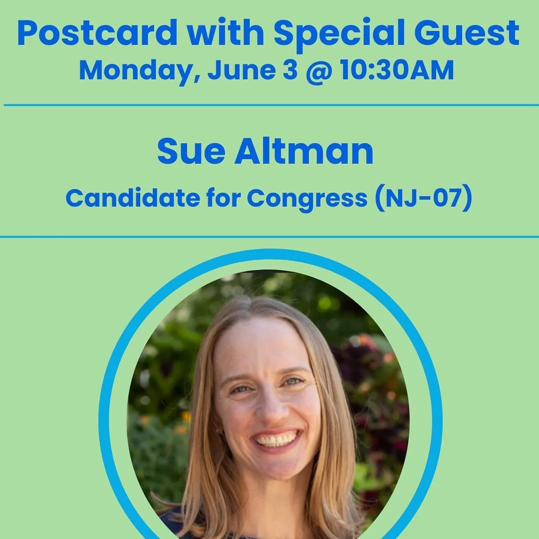 Start the week with us Monday morning as we focus on New Jersey! 

&bull;10:15am:  DNWSG Dem Facts &amp; Actions followed by discussion 
&bull;10:30am, Sue Altman, Candidate for Congress (NJ-07) @altmanforcongress 

Sue Altman calls Hunterdon County 