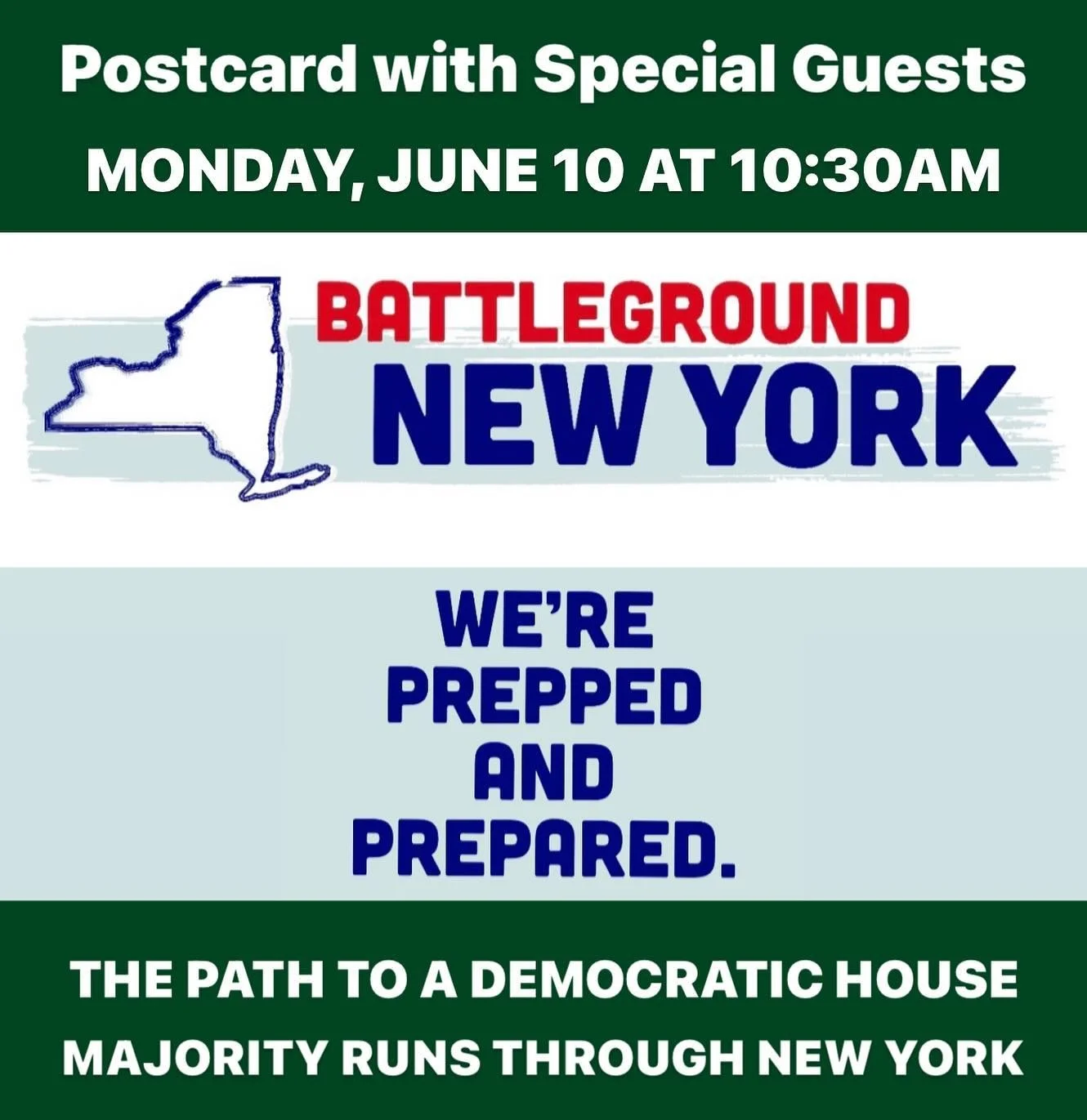 Monday morning join an important conversation with the largest grassroots field campaign to Flip the House Blue through New York! 

&bull;10:15 am: DNWSG Dem Facts &amp; Actions followed by discussion 

&bull;10:30am: Amit Bagga &amp; Casey Ryan, Bat