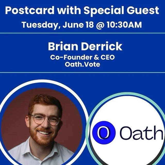 Two Speaker Tuesday- at 10:45 am join the conversation on #PoliticalGiving

&bull;10:00am: Sarah Anker, Candidate for NY State Senate, D1 

&bull;10:45am: Brian Derrick, Co-Founder &amp; CEO of Oath.vote&nbsp;@brianderrick_  @oath.vote 

Brian Derric