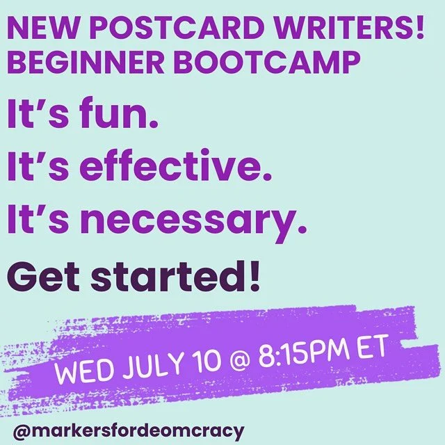 Calling All New Postcard Writers 🖊️ 

Learn How To Write the Best Get-Out-The-Vote (GOTV) Postcards!

Join us this Wednesday or the 2nd Wednesday of each month 8:15-9:00 pm ET (next session&nbsp;August 14th )
&nbsp;
We&rsquo;ll share everything you 