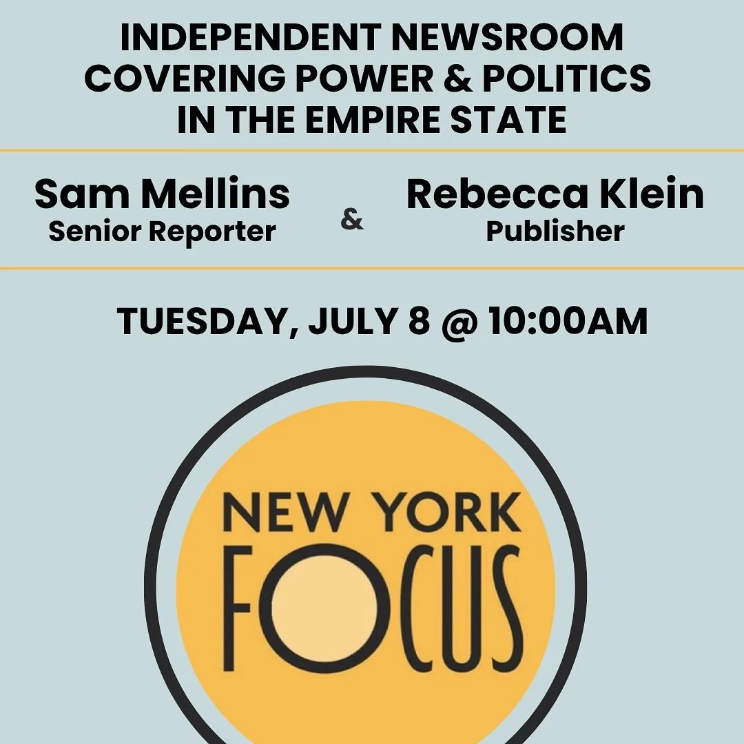 Join us Tuesday morning for postcard &amp; lively conversation beginning at 9:30 am!

&bull;10AM: Sam Mellins, Senior Reporter &amp; Rebecca Klein, PublisherNew York Focus @nysfocus 

Sam Mellins is senior reporter at New York Focus. His reporting ha