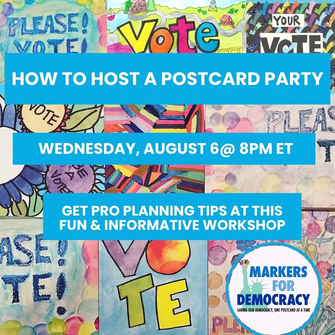 Up your postcard activism &amp; learn how to plan and host a gathering to write Get Out The Vote postcards!  Join us Wed, August 6th @ 8pm ET!

Are you an experienced postcard writer looking to help others? Tired of writing alone and want some compan