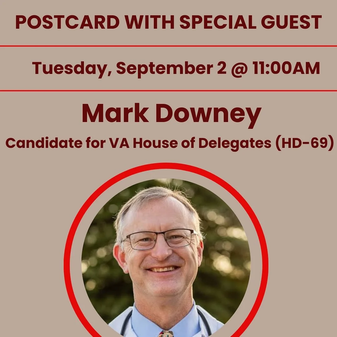 Join us for Two Speaker Tuesday with a lens on a Michigan &amp; Virginia campaign! Postcarding &amp; lively conversation beginning at 9:30 am! 

&bull;10AM: Christina Hines, Candidate in Democratic Primary for Congress (MI-10) 

&bull;11:00AM: Mark D
