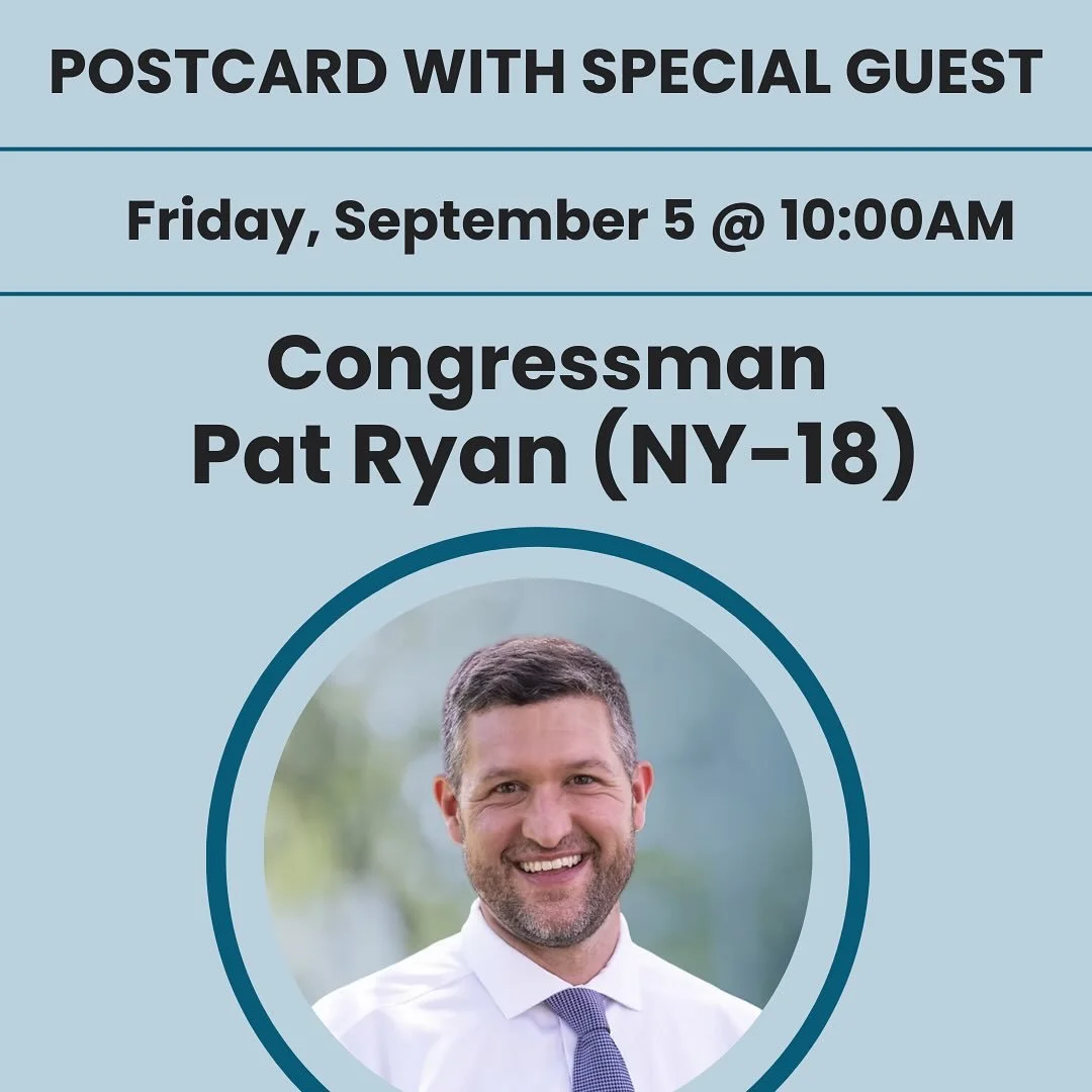Friday morning join us for postcarding and community beginning at 9:30AM. 

&bull;10AM: We welcome Congressman Pat Ryan (NY-18) back to our Zoom as he gears up to run for reelection in 2026. @patryanforcongress. 

With Congress about to return to DC 