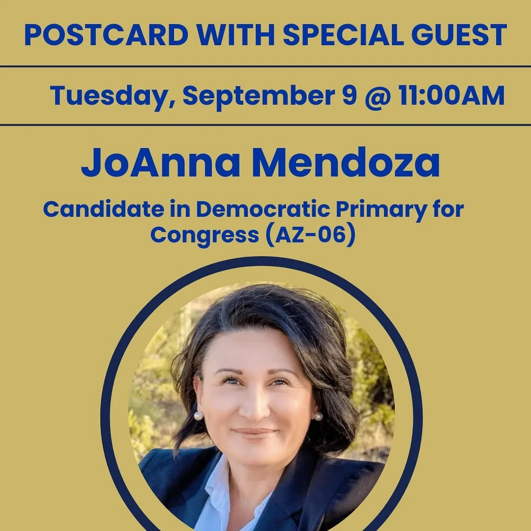 Two Speakers this Tuesday morning. Join us as we turn our focus on a campaign in NY &amp; AZ! Postcarding &amp; conversation beginning at 9:30 am. 

&bull;10AM: &ndash; Cooper Macco, Democratic Candidate for Town of Huntington, NY Supervisor 

&bull;