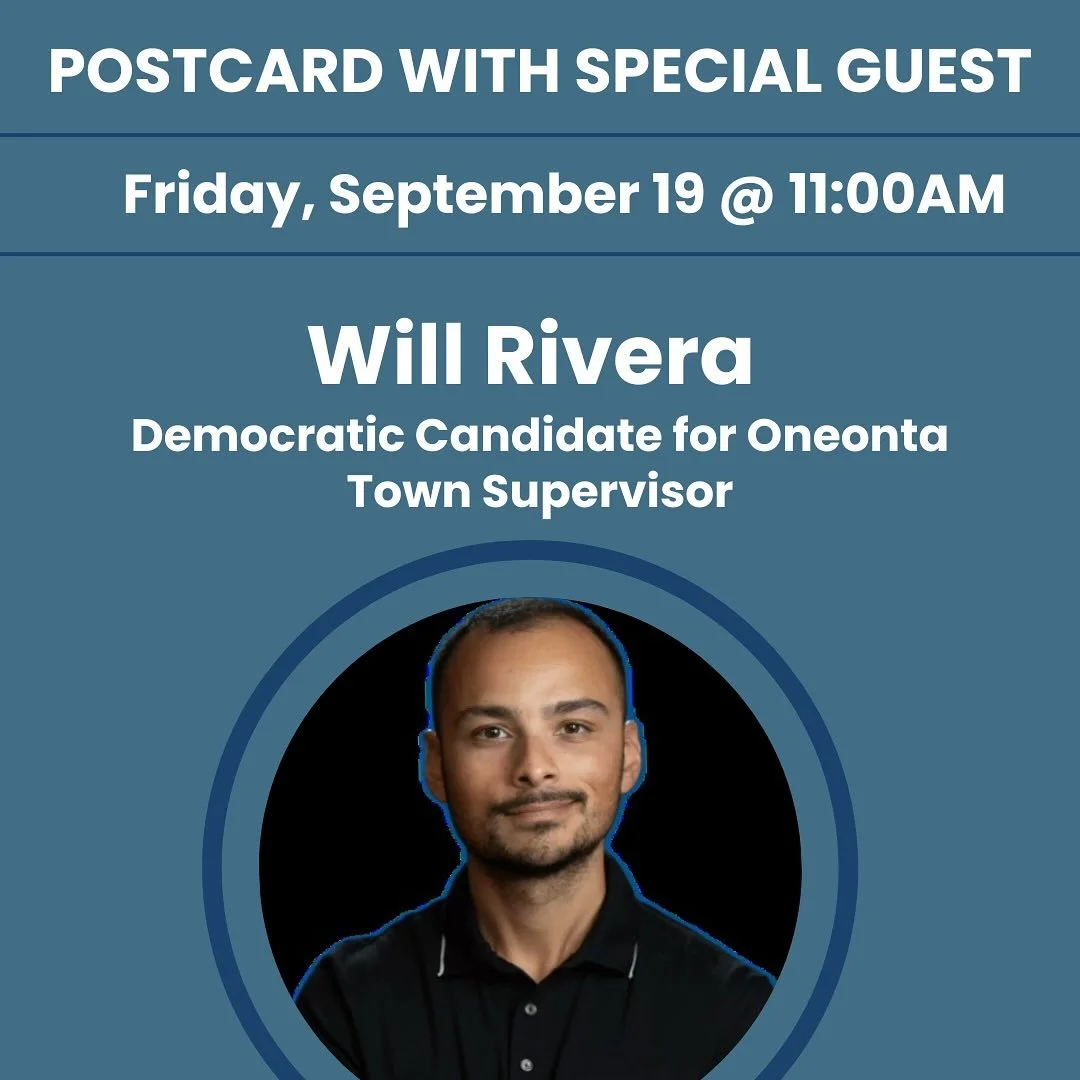 Friday Focus: IA and NY. Join the conversation with two inspiring candidates!  Postcarding &amp; conversation beginning at 9:30 am.

&bull;10AM: Sarah Trone Garriott 
Candidate in Democratic Primary for Congress (IA-03)

&bull;11AM: Will Rivera 
Demo