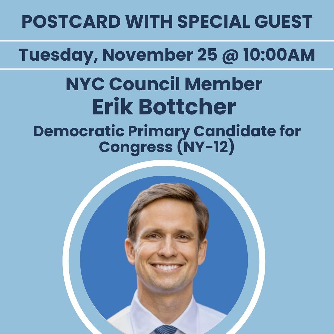 Tuesday morning, join the conversation with our two guest speakers! 

&bull;10AM: Erik Bottcher
Democratic Primary Candidate for Congress NY-12 @ebottcher 

&bull;11AM: Nathaniel Stinnett
Founder &amp; Executive Director 
Environmental Voter Project 
