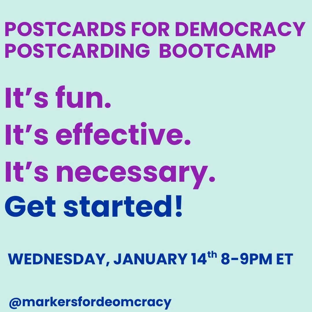 New Writer? Need A Refresher? 

Learn how to write the best get-out-the-vote (GOTV) postcards and how to use our Postcards For Democracy postcard portal for accessing addresses and scripts! 

#PostcardsToVoters 

RSVP &amp; Start Writing 🖊️

✨LINK I