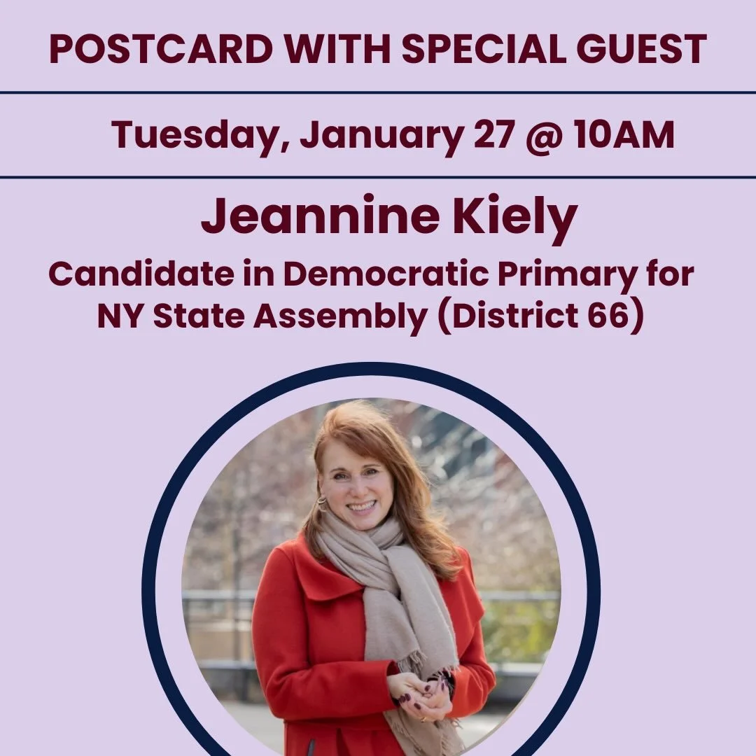 Two Speaker Tuesday! Join for postcarding beginning at 9:30am. 

&bull;10AM: Jeannine Kiely, Candidate in Democratic Primary NY State Assembly District 66 @jeanninekiely 

&bull;11AM: Congressman Dave Min (CA-47)

Jeannine Kiely is a candidate in the
