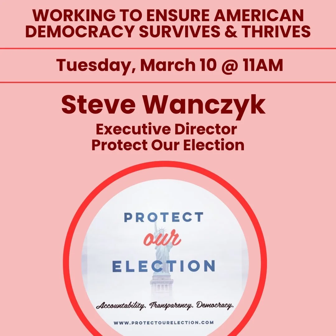 📣Two Speaker Tuesday! Join for postcarding beginning at 9:30am.

&bull;10AM: Ryder Kessler, Candidate in Democratic Primary for NY State Assembly (AD-66) 

&bull;11AM: Steve Wanczyk, Executive Director, Protect Our Election @protectourelection 

A d