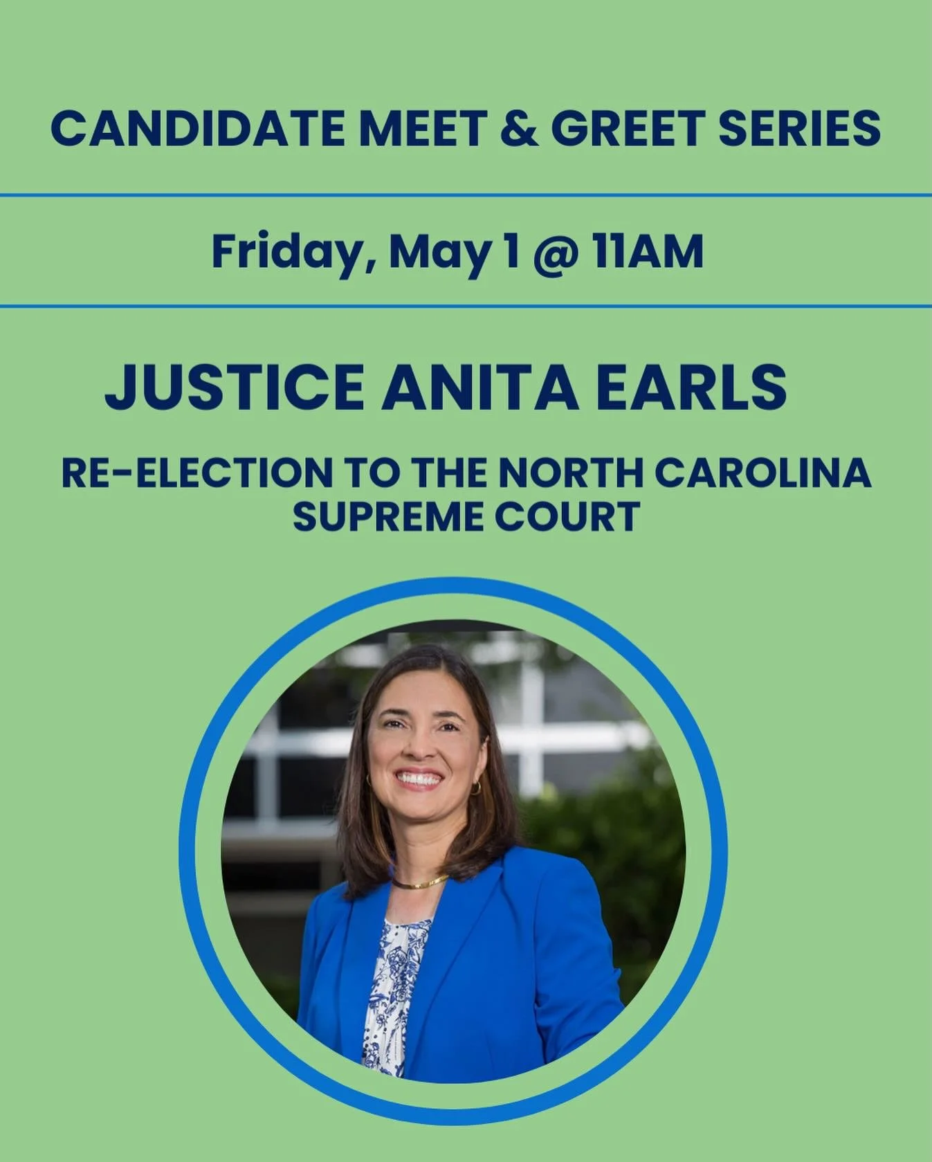 Join us Friday morning for postcarding &amp; conversation beginning at 9:30 am!

&bull;11AM: We welcome Justice Anita Earls on her Re-Election to the North Carolina Supreme Court @earlsanita 

Justice Anita Earls is an experienced jurist and former c