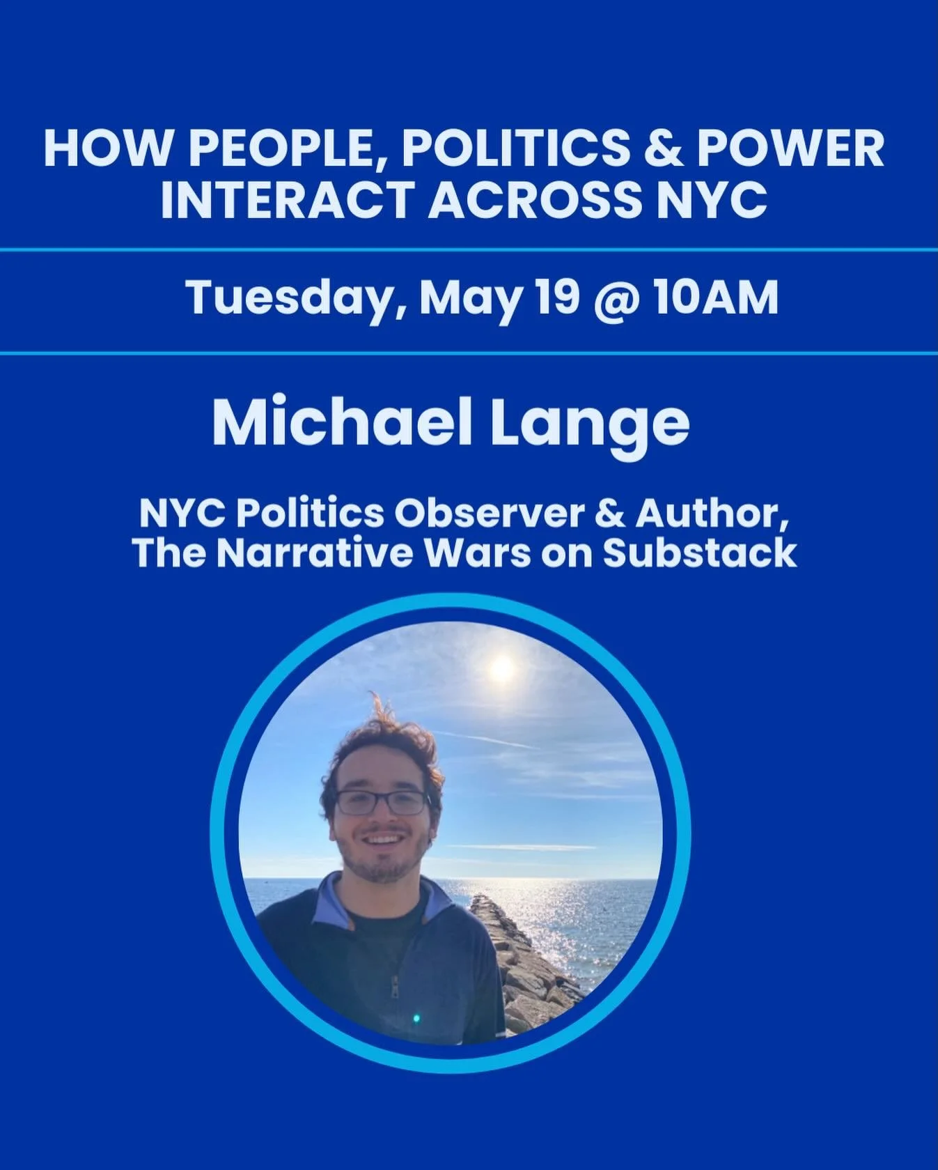 Two guests this Tuesday morning! Join us for postcarding beginning at 9:30 am. 

&bull;10AM: Michael Lange 
NYC Politics Observer &amp; Author, The Narrative Wars on Substack @michaellangenyc 

&bull;11AM: Michael Roth 
Candidate in Democratic Primar