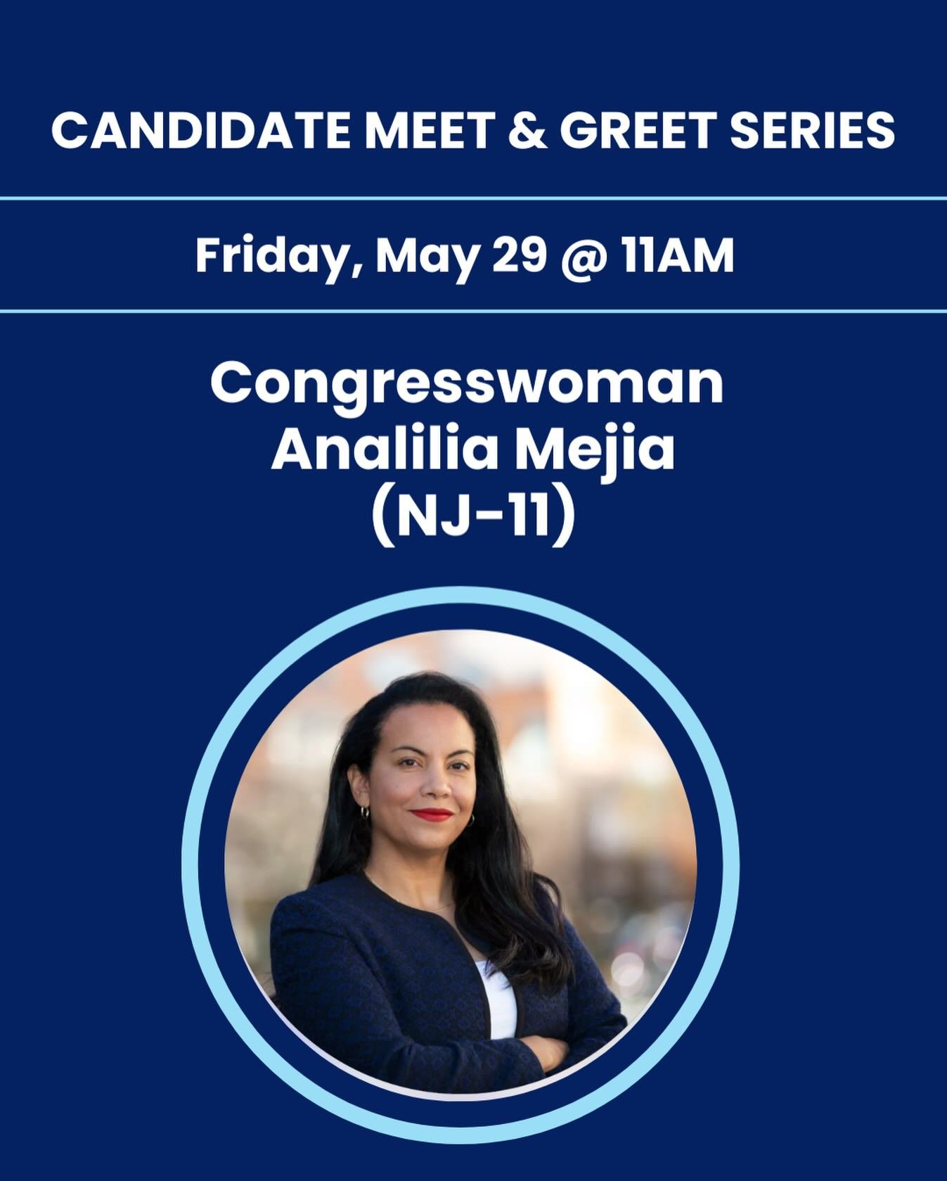 Join us Friday morning for postcarding &amp; conversation beginning at 9:30 am!

&bull;11AM: Analilia Mejia, Candidate in Democratic Primary for Congress (NJ-11) @analiliafornj 

Analilia Mejia stunned the political world in February 2026 when she wo