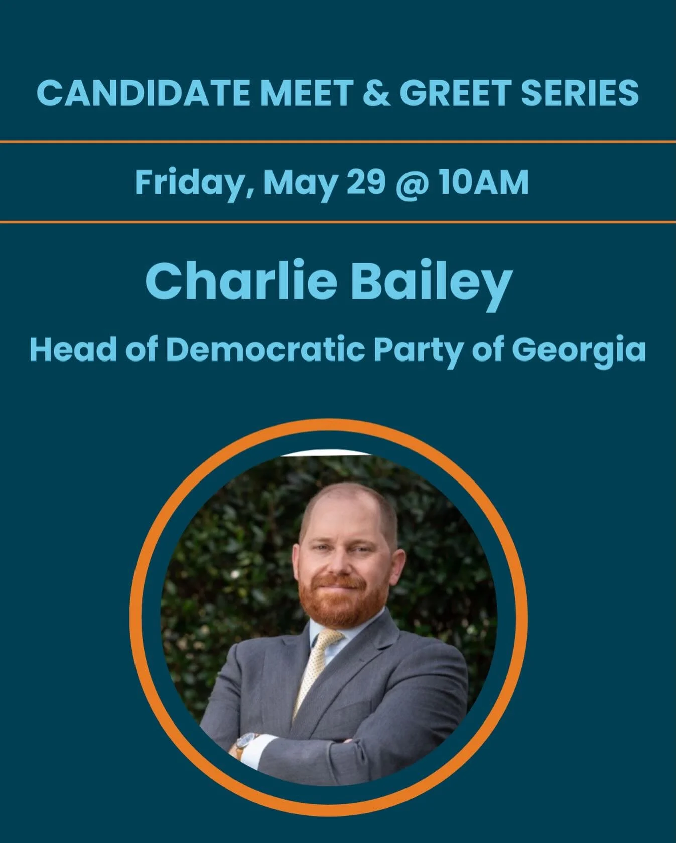Join us Friday morning for postcarding &amp; conversation beginning at 9:30 am!

&bull;10:00 AM:  Charlie Bailey, Head of Democratic Party of Georgia @charlie4georgia 

A lifelong Democrat and seasoned political strategist, Democratic Party of Georgi
