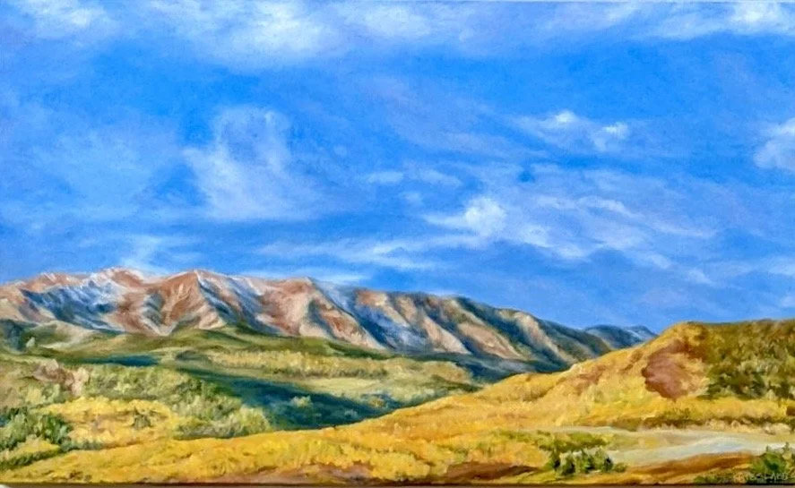 "Red Lady in Yellow": 30"x50" oil painting