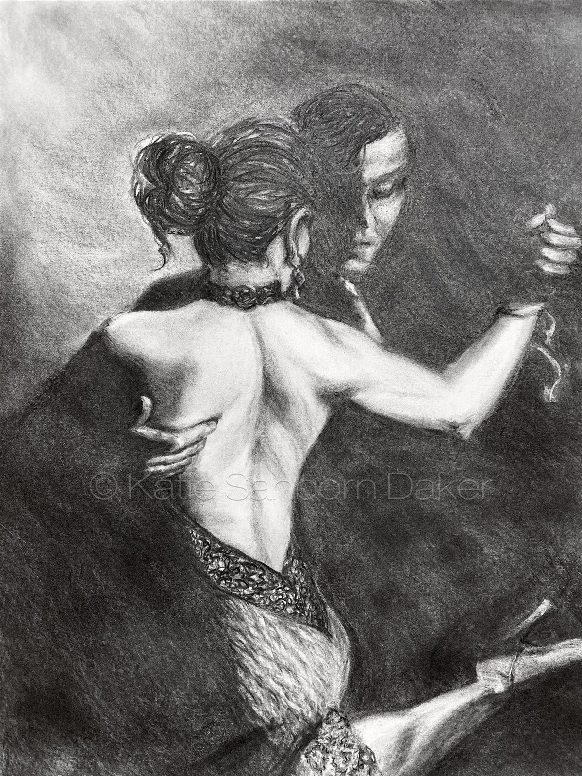 "Tango dancers":  18"x24" charcoal drawing for Ernie and Emma movie