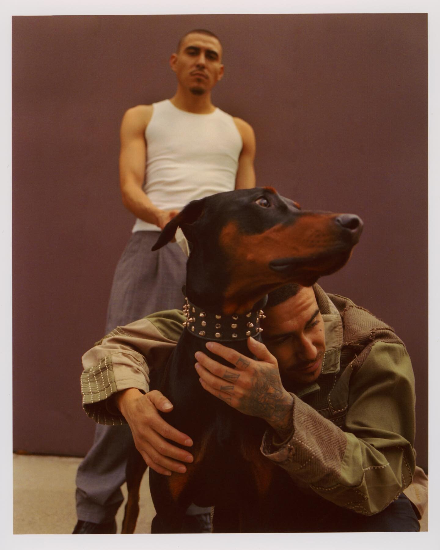 more from a personal series on symbiotic relationships w @jose.polio &amp; @hector.polio of the @thepoliobrothers 🫂🐕

stylist: @ecks 
hair/MUA: @alero.glow 
assists: @julietlambert @jeanhsi @saulebarrera 
studio: @nomadstudios 

and thanks again to