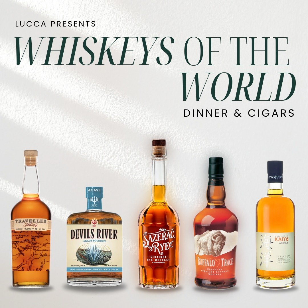 You still have time! This event is happening on Monday, April 29th. Be part of an exclusive dinner that showcases the best of Lucca Osteria, Sazerac, and the world of whiskey. Plus, cigars and live music too! LINK IN BIO