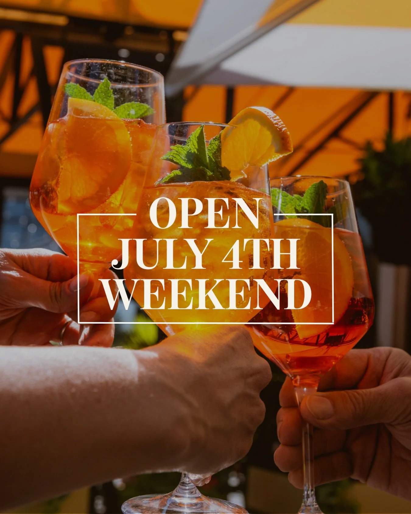 Make plans to join us over the holiday weekend 🇺🇸

Friday, July 3 &bull; Regular Hours: 11:00am - 10:00pm
Saturday, July 4 &bull; Dinner Only: 4:00pm - 10:00pm
Sunday, July 5 &bull; Regular Hours: 4:00pm - 8:00pm