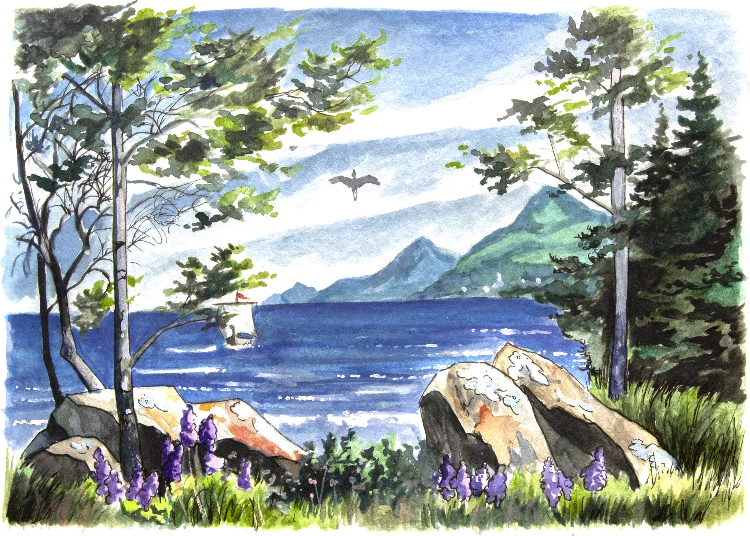 Gaspesie Beach Sketch - 5" x 7" watercolor on paper 2020