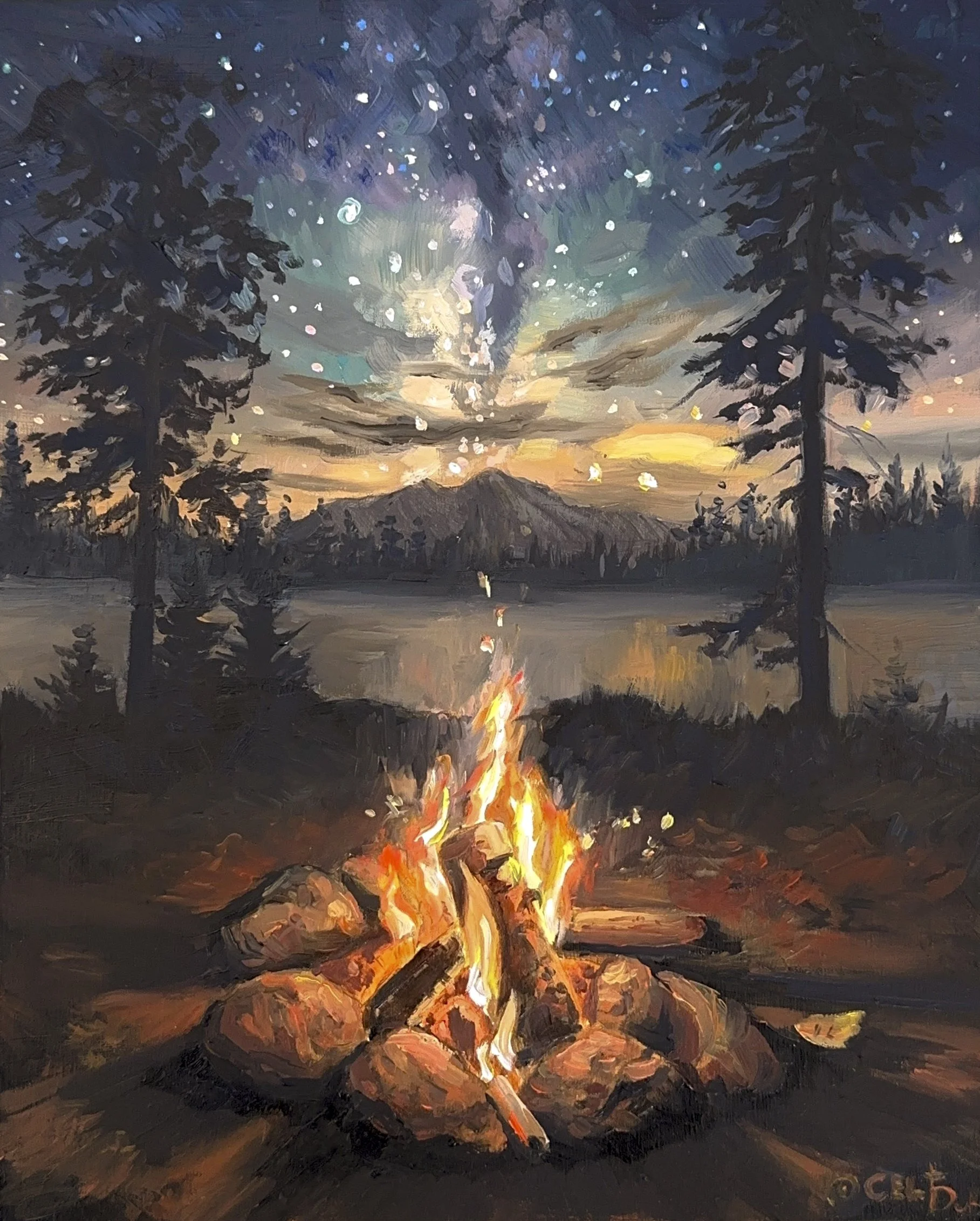 Campfire 3 - 10" x 8" oil on birch 2024