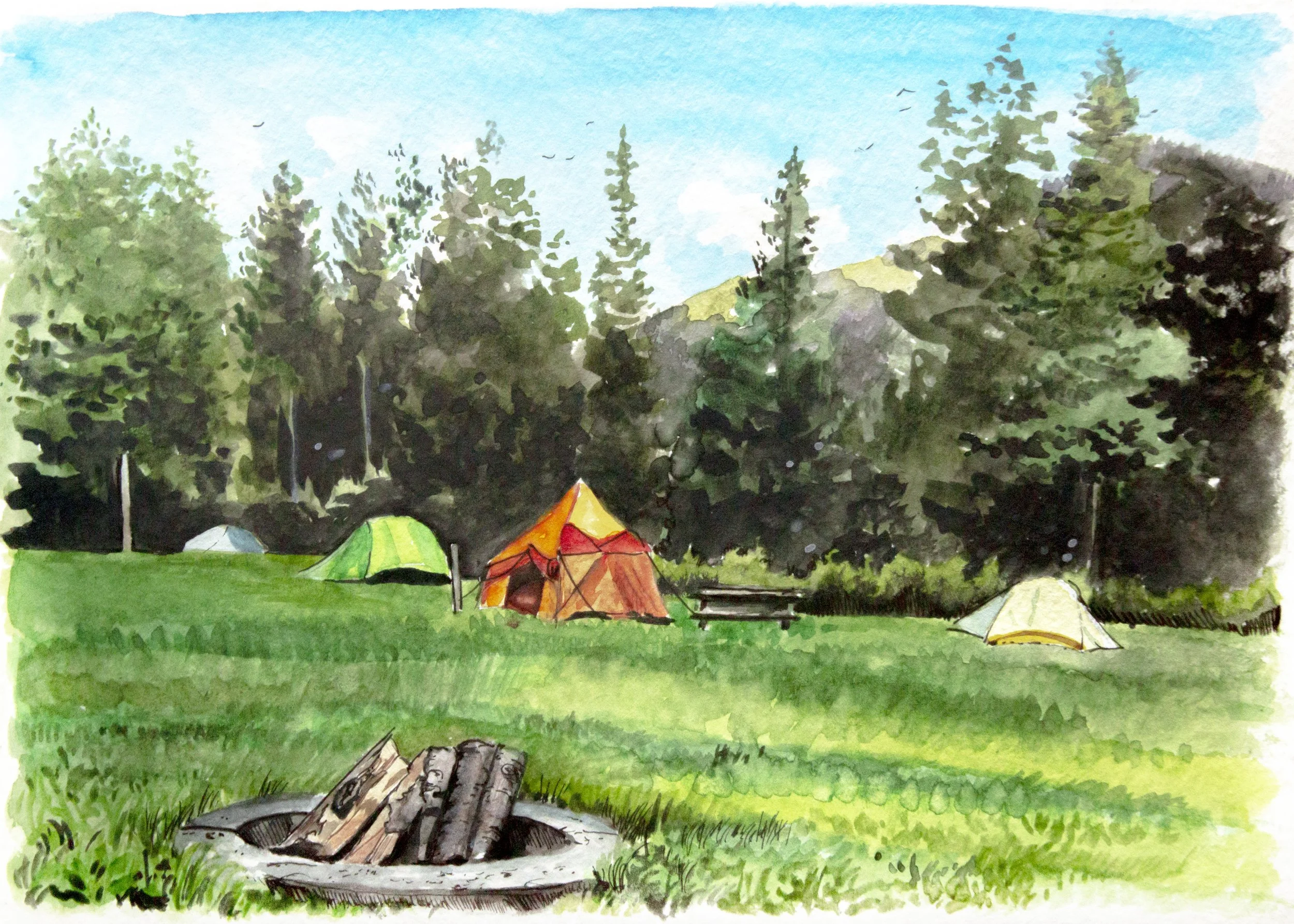 Campsite - 5" x 7" watercolor on paper 2020