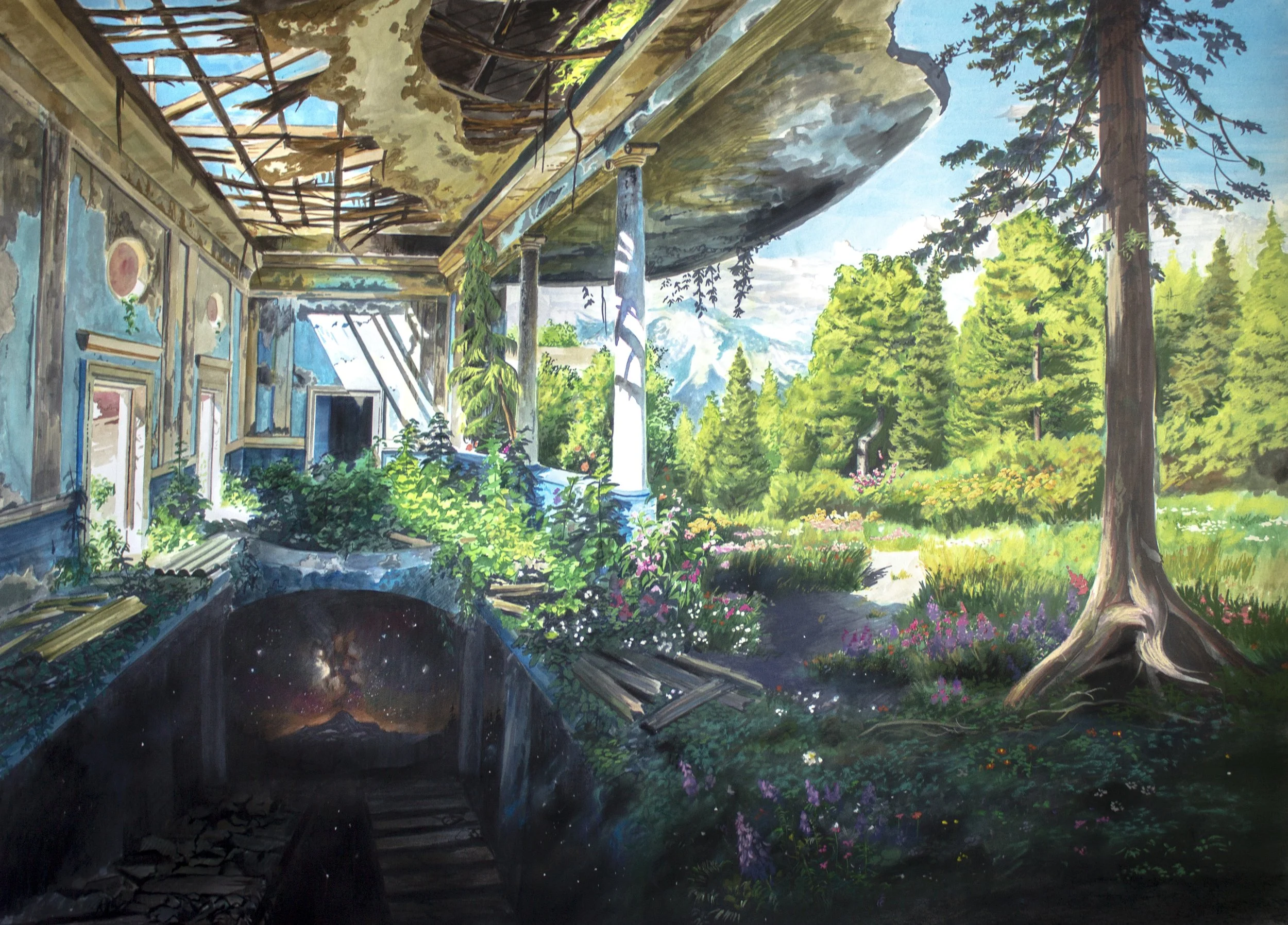Surreal Urbex Study - 30" x 40" mixed media on paper 2021