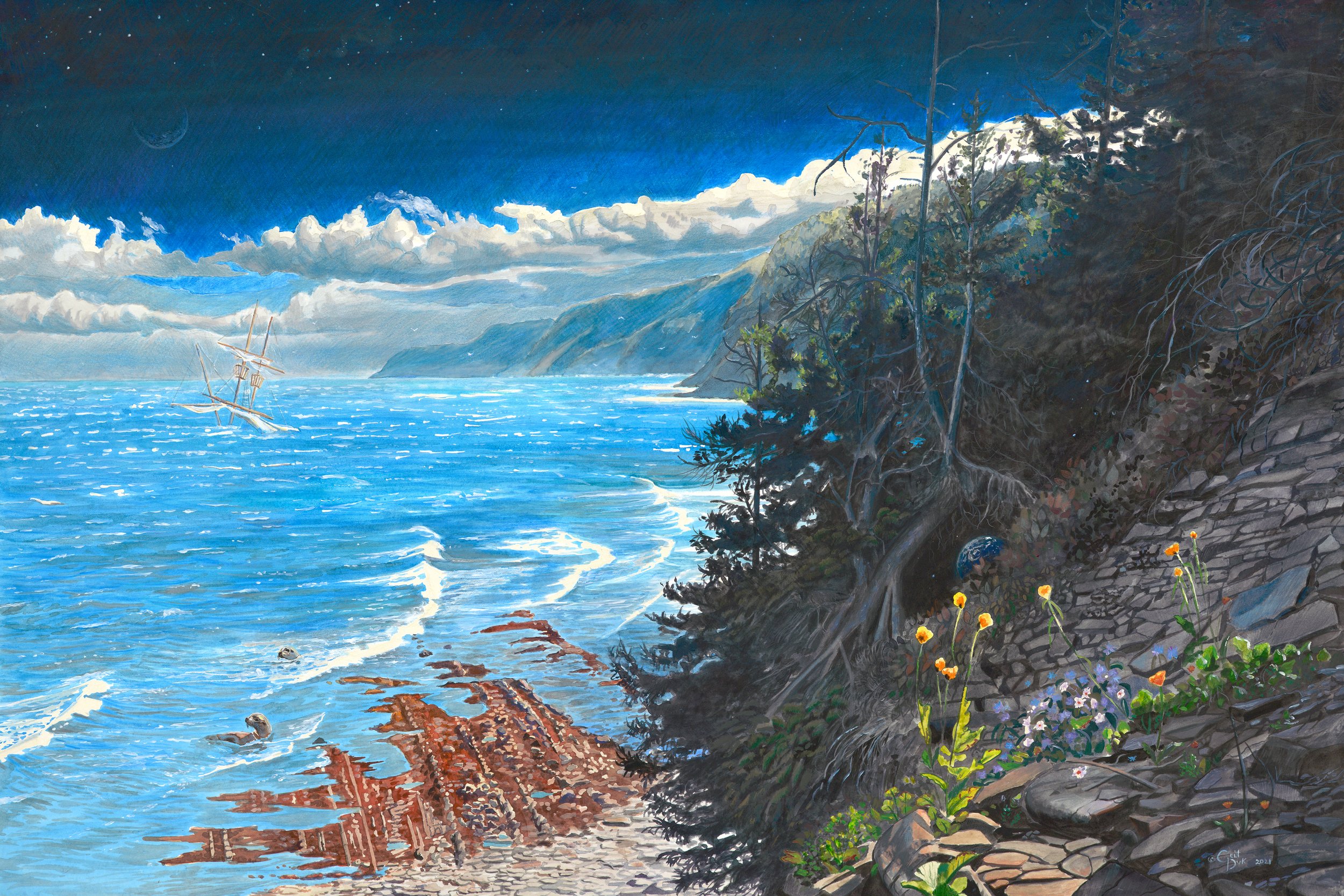 The Hidden Cliff - 20" x 30" watercolor / mixed media on paper 2020
